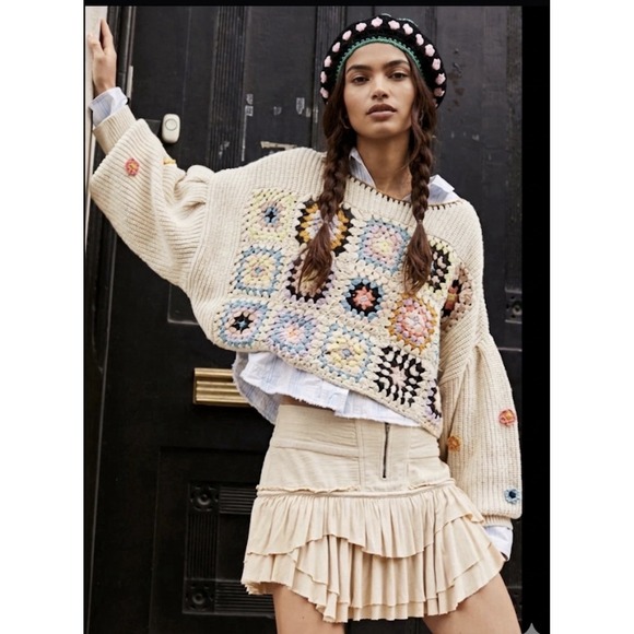 entro Sweaters - Entro Grannie Square Boho Sweater M Oversize Crotchet‎